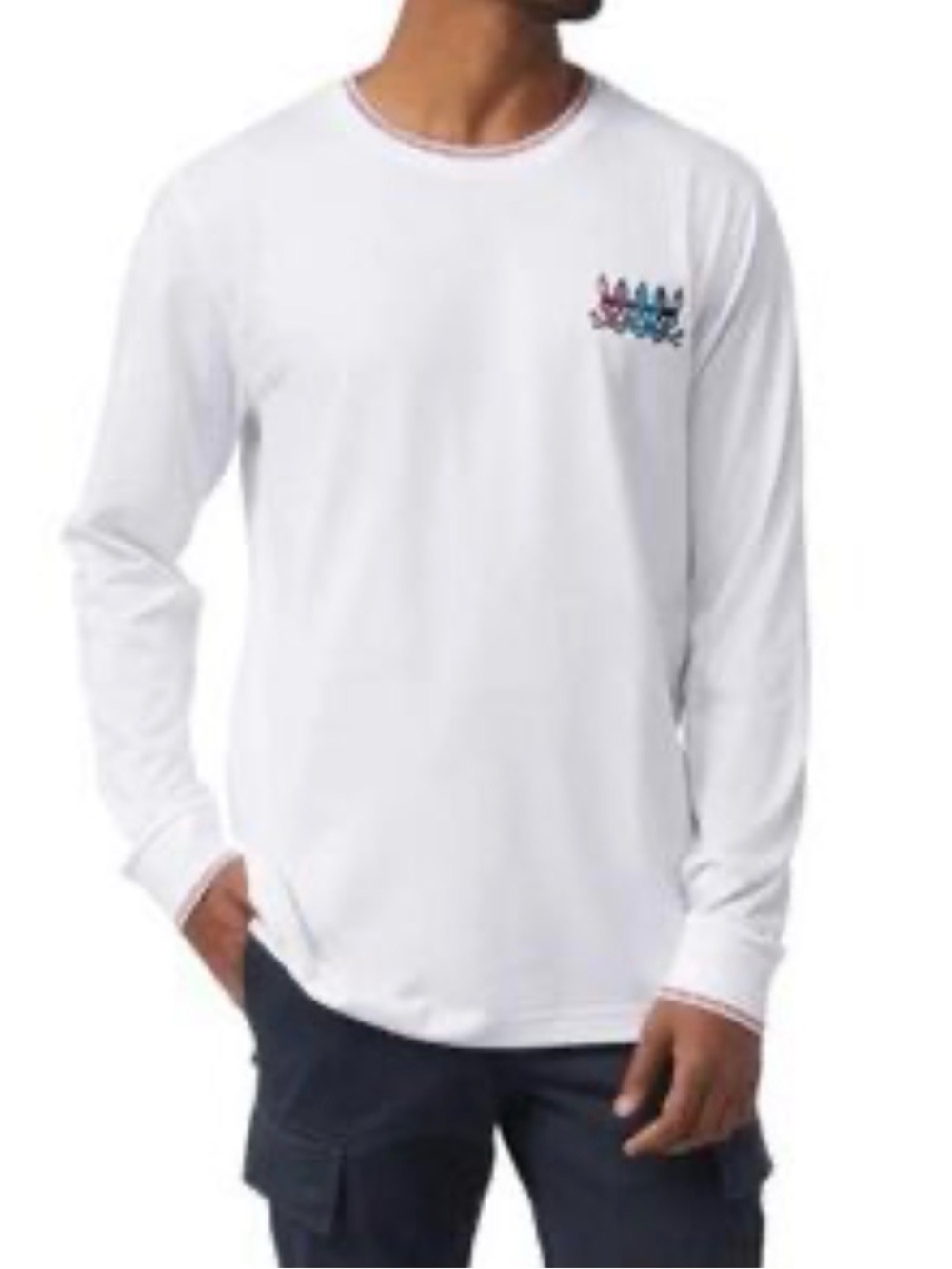 Psycho Bunny White Long-Sleeve Crewneck with Chest Logo